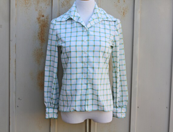 1970s Plaid Blouse - Hipster Blouse - Indie Top -