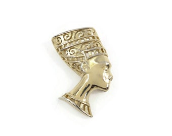 Vintage D'ORLAN, Nefertiti Brooch, Egyptian Style, Gold Tone, Signed