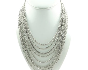 Vintage, Multi Chain Necklace, Silver Tone
