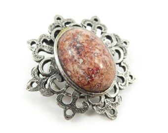 Vintage, Red Speckle, Scarf Clip, Glass Cab, Silver Tone, STY7