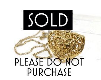 RESERVED FOR GG - Vintage, Heart and Doves, Necklace, Filigree, Gold Tone, Chain