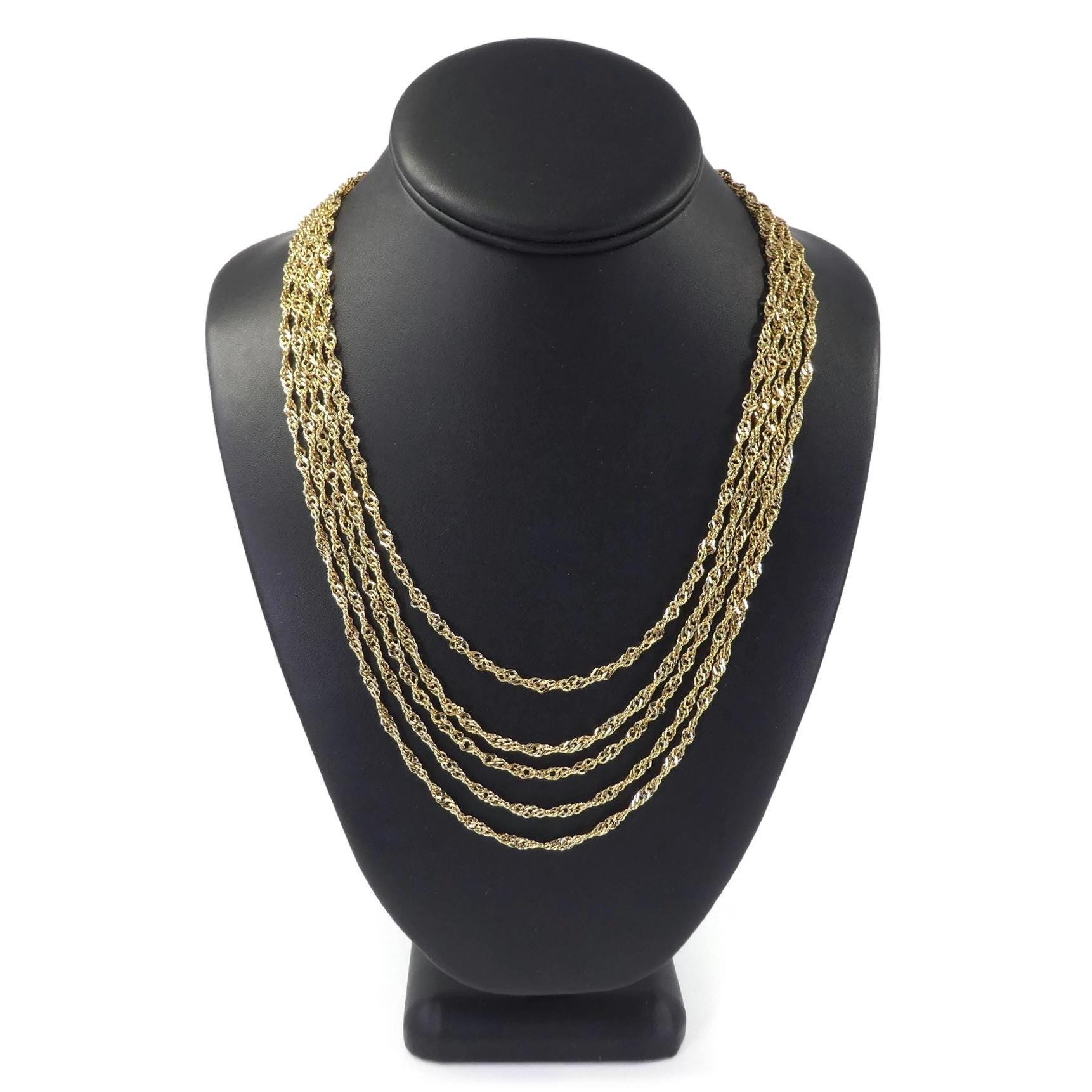 COOLSTEELANDBEYOND Statement Dichiarazione Collana Multi-fila Cascata Filo Catena con Sintetico Bianco Perla e Satinato Colore Oro Perlina