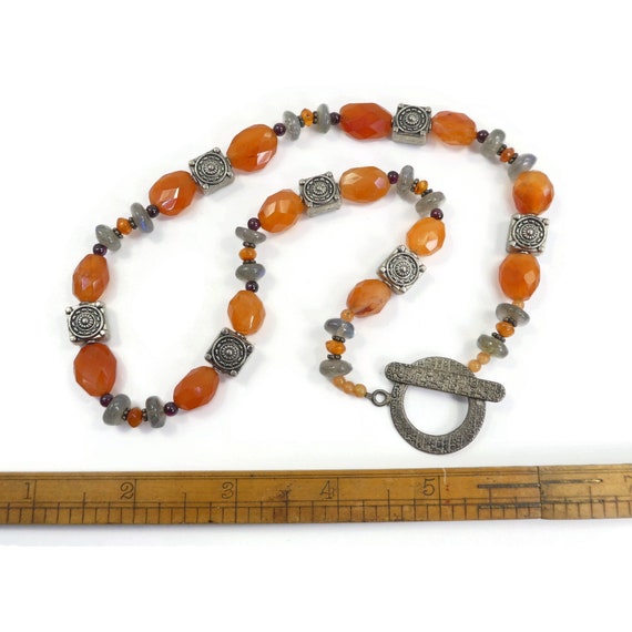 Vintage, Carnelian Bead, Necklace, Labradorite Be… - image 5