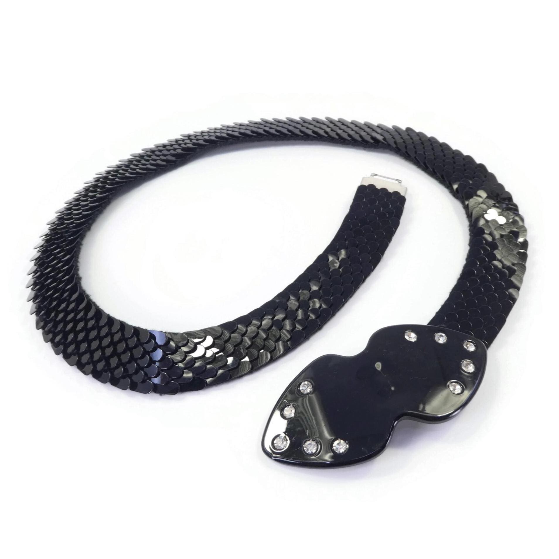 NATORIous belt black medallion and bead‎ lucite on stretch cords VTG Vintage Medallion Belt: Wood, Gold Metal, Copper Bead, Black  main image 3