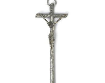 Vintage Italian Crucifix, Wall Cross, Jesus on Cross, Silver Tone, Made in Italy