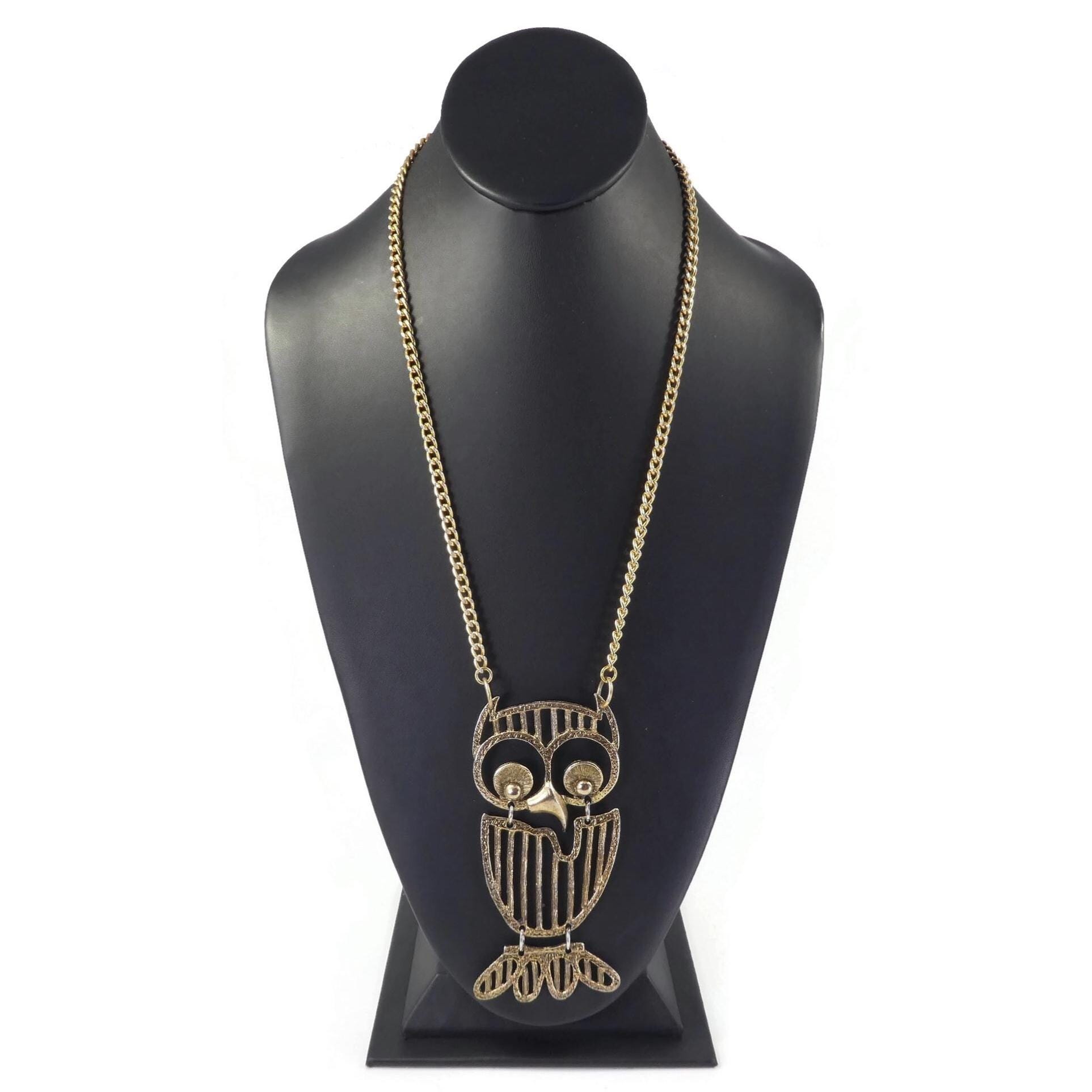 Vintage, Articulate Owl Pendant, Necklace, Long Chain, Gold Tone