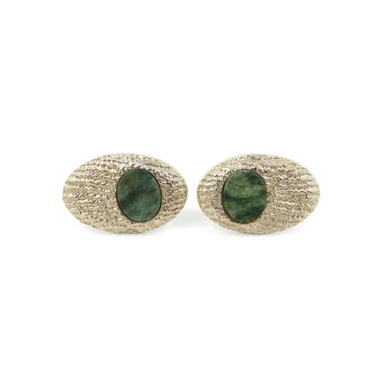 Vintage Serpentine, Oval Cuff Links, Green Stone,… - image 1