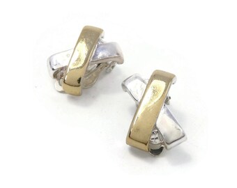 Vintage, X Earrings, Cross, Silver Gold Tone, Clip Ons