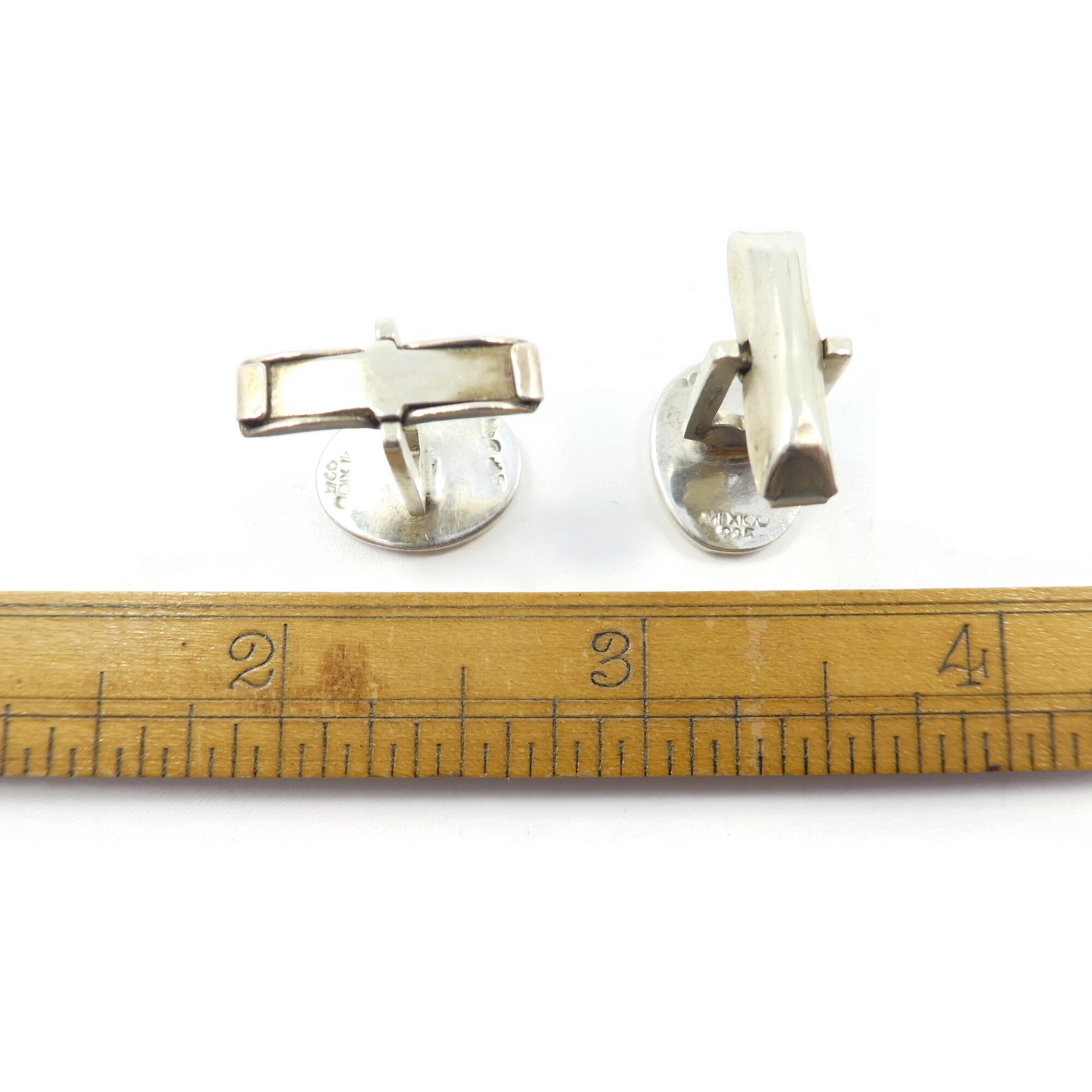 Boutons De Manchette Carrés Vintage En Argent Sterling - Signés Mexique - Design Glyphe Superposé
