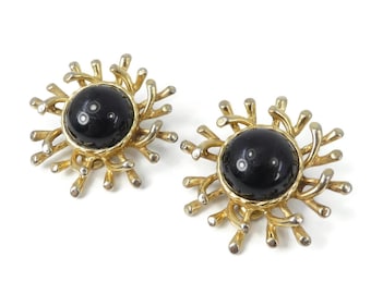 LES BERNARD, Pendientes modernistas, Black Cab, Diseño llamativo, Tono dorado, De clip, Firmados