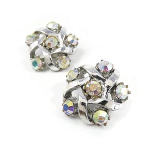 vintage, Aurora Borealis, Boucles d&#39;oreilles, strass, ton argenté, Clips