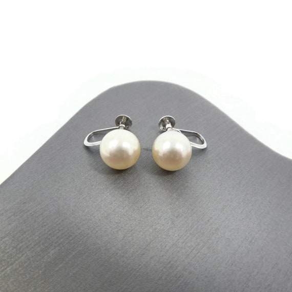 Vintage 14k White Gold, Genuine Pearl Earrings, S… - image 2