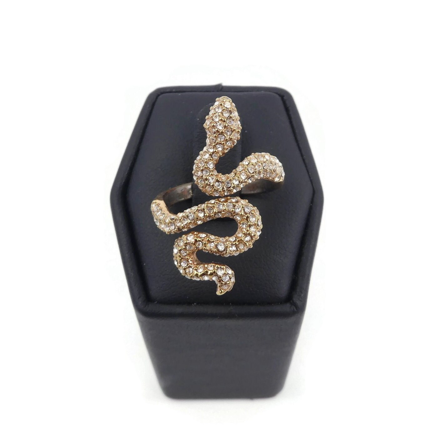 STELLA & DOT, Snake Ring, Clear Rhinestones, Gold Tone