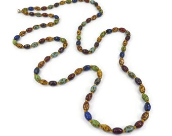 Vintage, Scottish Agate Glass Bead, Necklace, Speckled, Multi Color, Long