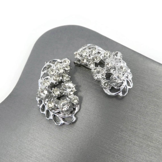 Vintage, Clear Rhinestone, Dress Clips, Silver To… - image 1