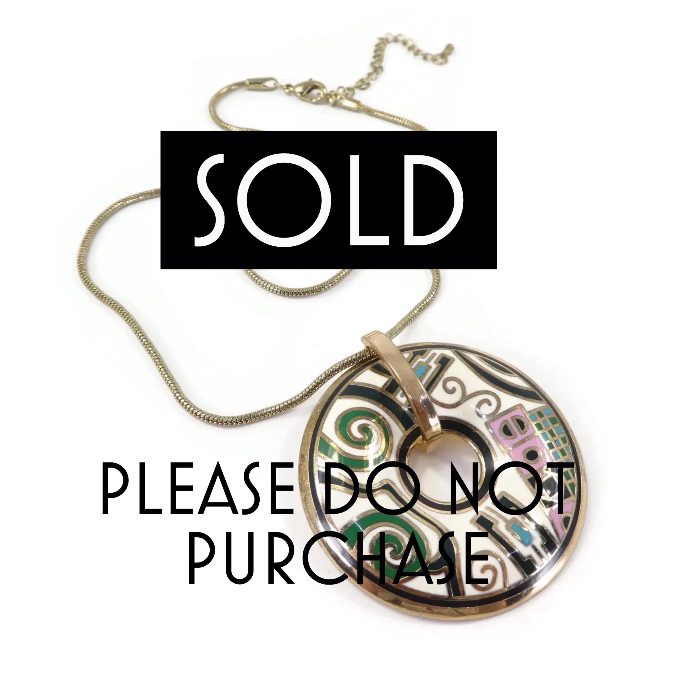 RESERVED FOR F - Vintage, Round Enamel Pendant, Necklace, Frey Wille Style, Gold Tone, Chain