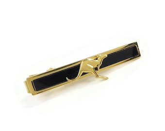 Vintage, Kangaroo Tie Clip, Black Lucite, Gold Tone, Signed, Imit Jewy Hong Kong