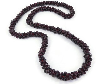 Vintage Garnet Bead, Rope Necklace, Woven