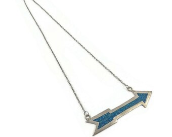 Vintage Mexico, Arrow Necklace, Blue Chip Inlay, Silver Tone