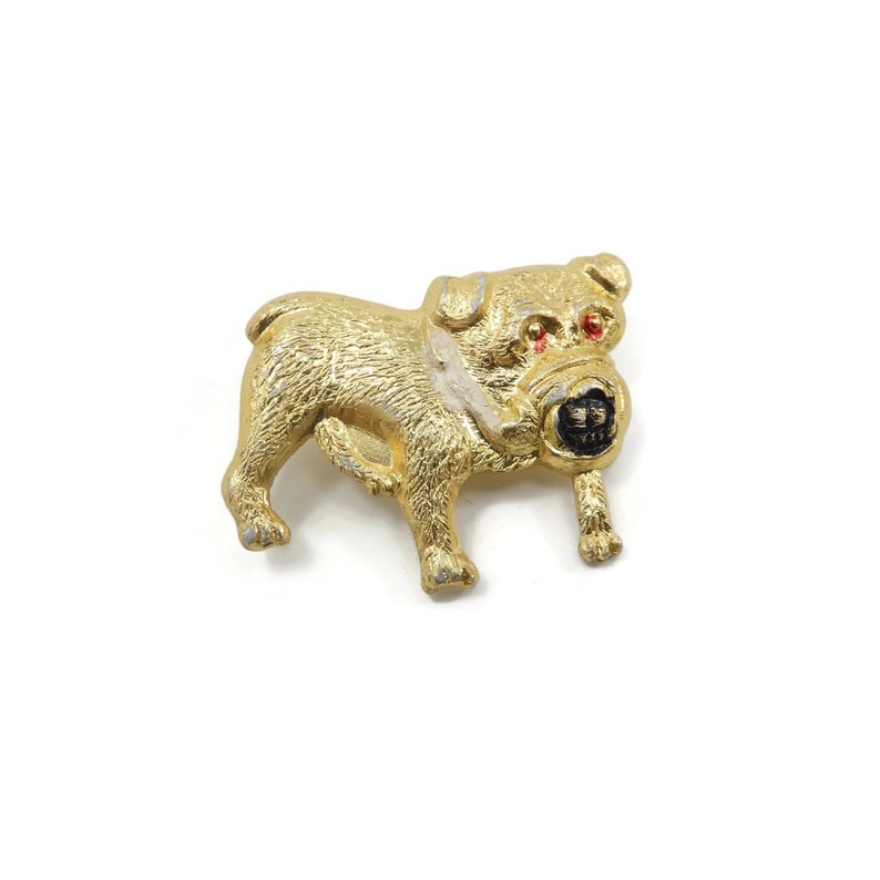 Gold Tone Bulldog Brooch Vintage Made in Hong Kong