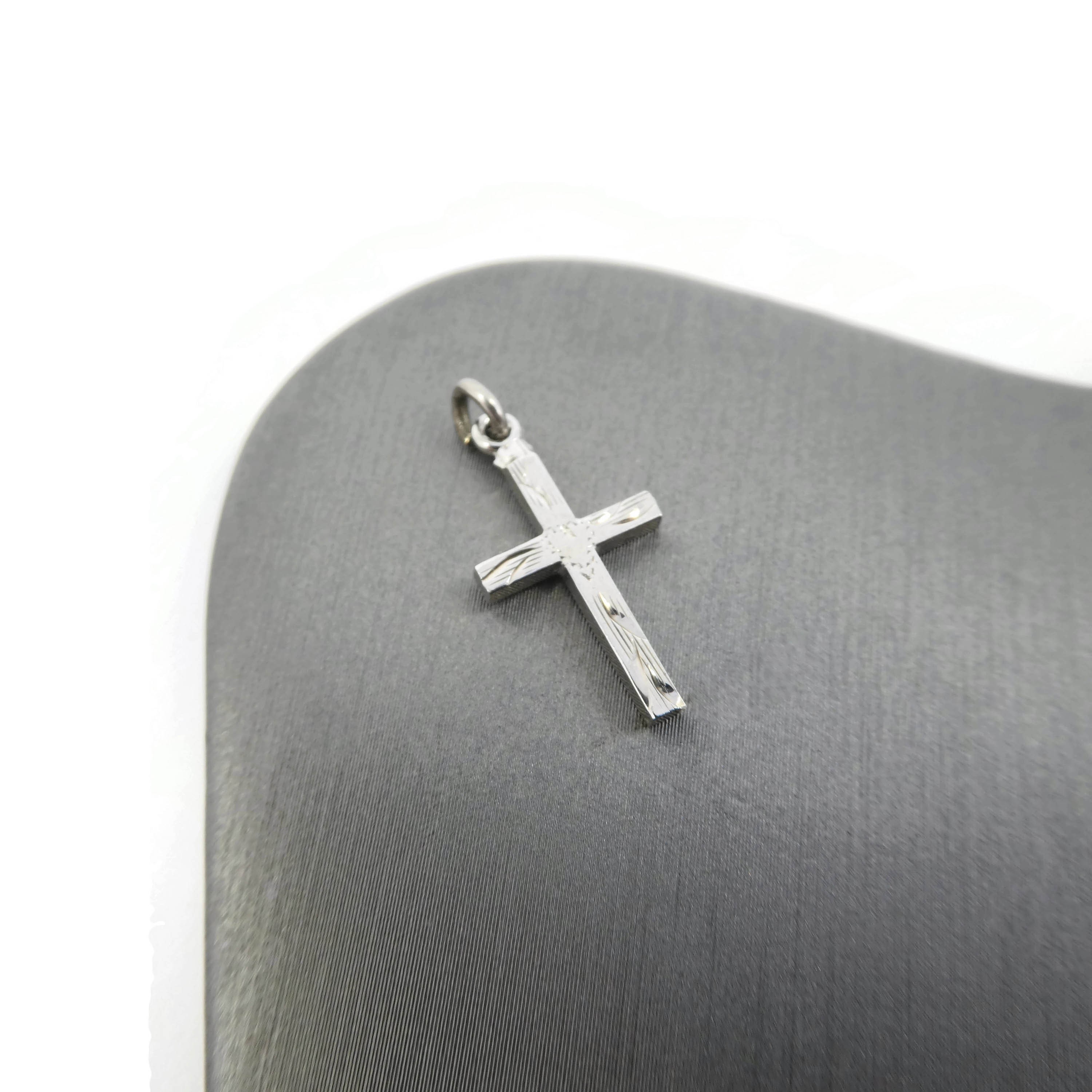 Vintage FORSTNER, Sterling Cross Pendant, Etched Heart