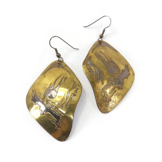 Boucles D'oreilles Anciennes En Jais Noir - Fermoir Clips Laiton - Bijou De Deuil Vintage - Occasion