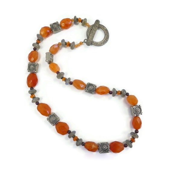Vintage, Carnelian Bead, Necklace, Labradorite Be… - image 4