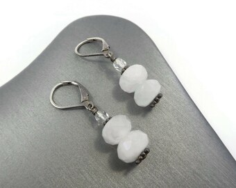 Vintage Sterling, Quartz Bead Earrings, Dangles, Hooks, Stamped 925