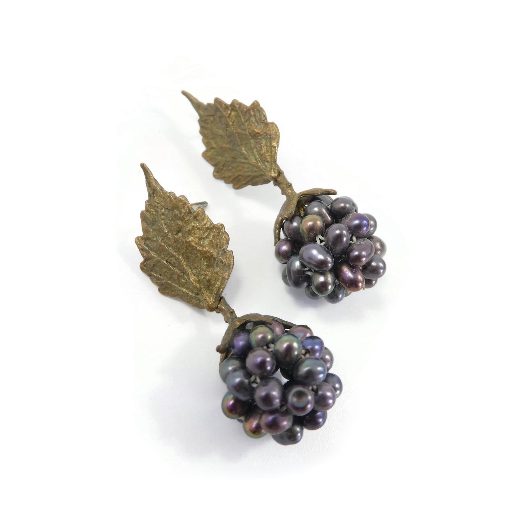 MICHAEL MICHAUD, Berry Drop Earrings, Dangles, Genuine Pearls, Bronze, Sterling Posts