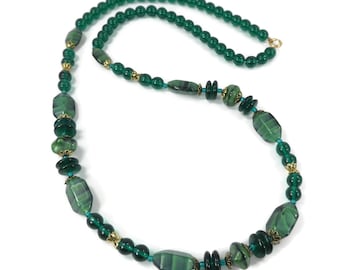 Collier Perles En Aventurine Verte Brute - Longueur 70 Cm - Vintage Style Années 70 - Neuf Avec étiquettes