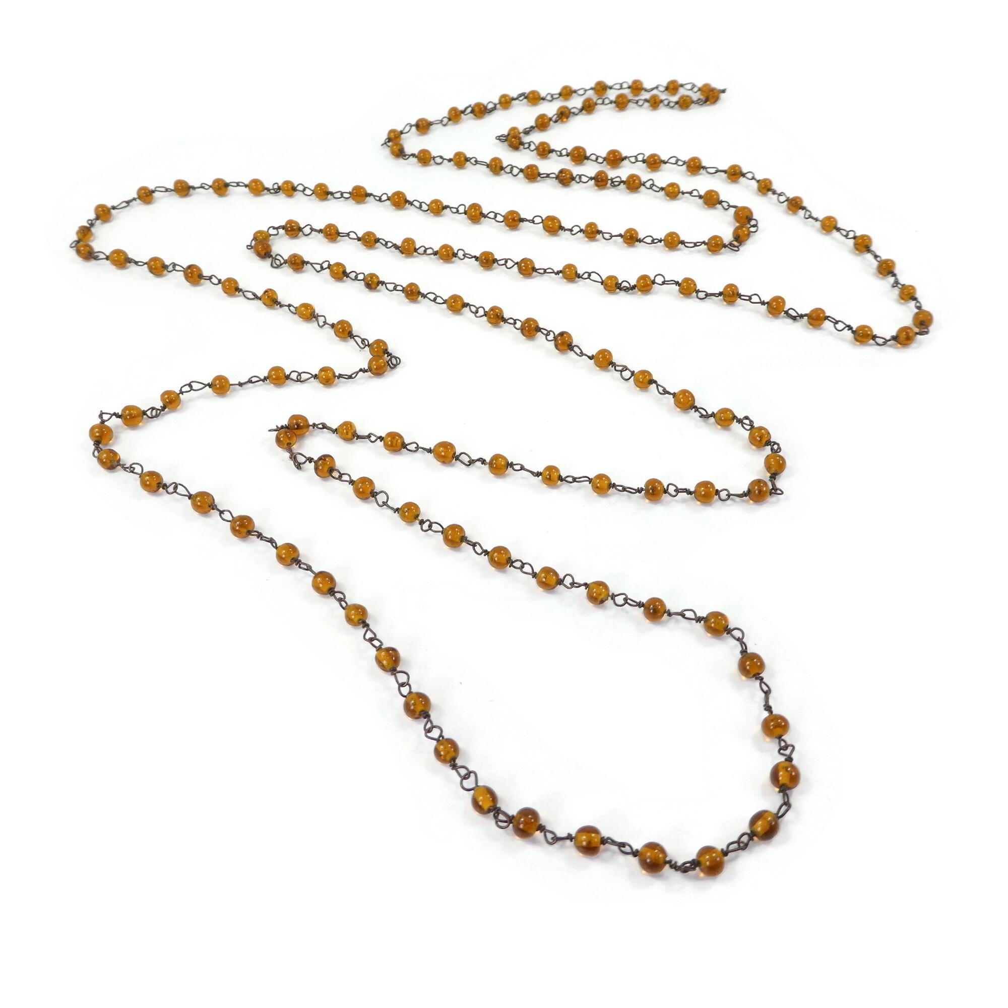 ヴィンテージ、オレンジガラスビーズ、ロングネックレス、ダークブラ