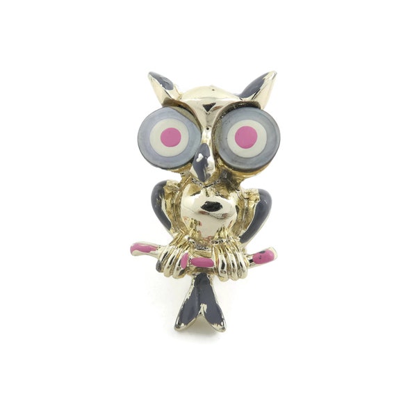 Vintage, Owl Brooch, Enamel, Gold Tone