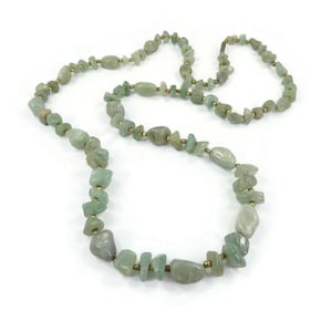 Vintage, Aventurine Bead Necklace, Green Stone, Gold Tone Beads