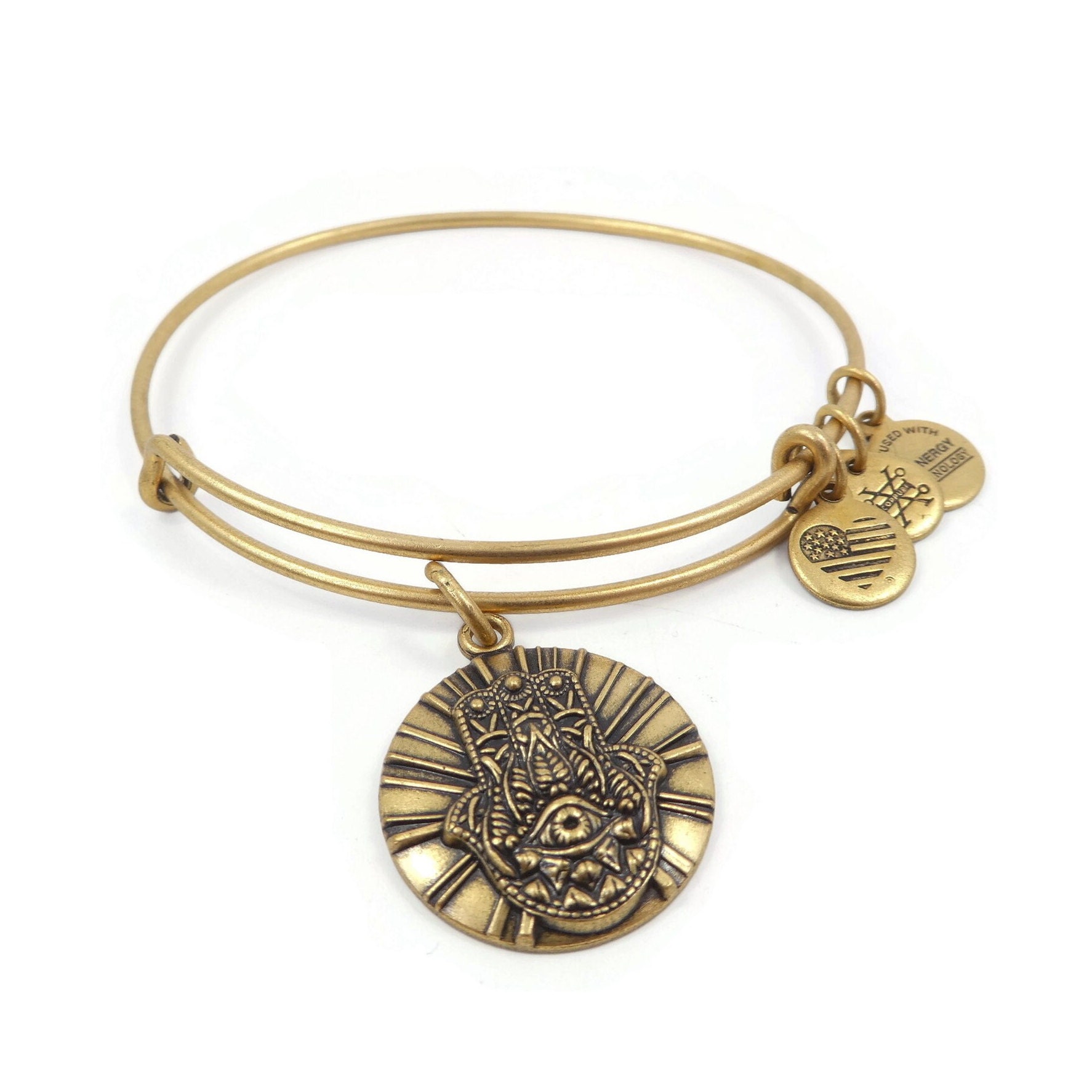 Hand of Fatima Charm Bracelet Gold Tone Signed Alex and Ani