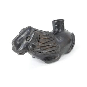 Vintage, Folk Art Lion, Candlestick Holder, Black Pottery, Barro Negro Style, Oaxaca Mexico?