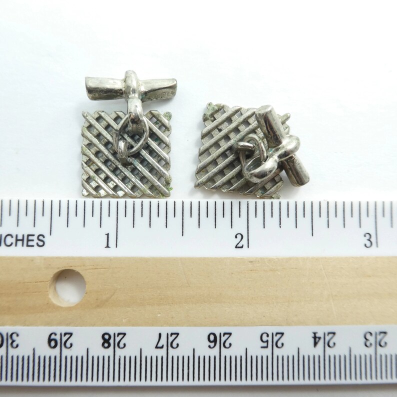 Vintage Square Cuff Links Lattice Silver Tone