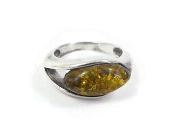 Vintage Sterling, Amber Ring, Stamped 925, Size 8