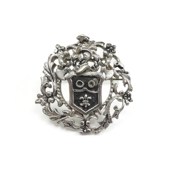 Vintage, Heraldic Brooch, Silver Tone, Knight, Shi