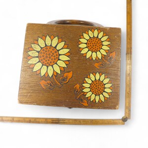MARCUS BROTHERS of Miami, Wooden Box Purse, Sunflowers, Red Felt Lining, Signed image 14