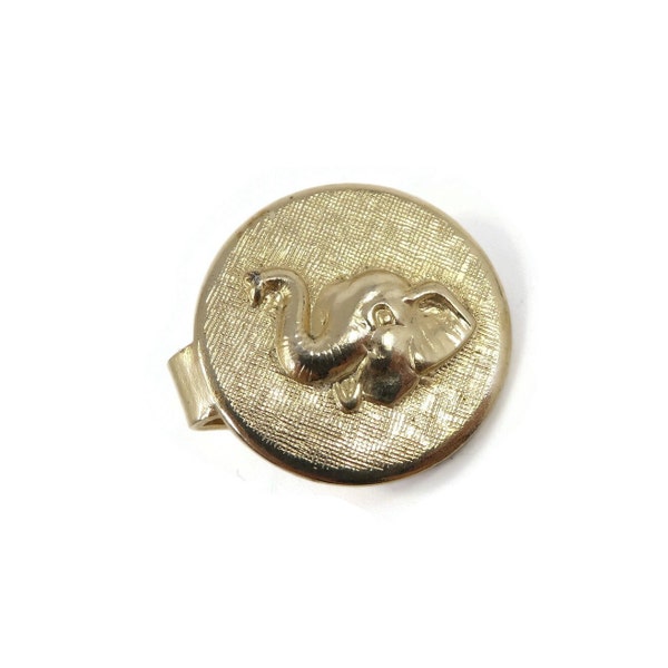 Vintage, Elephant Tie Clip, Small, Round, Gold Tone