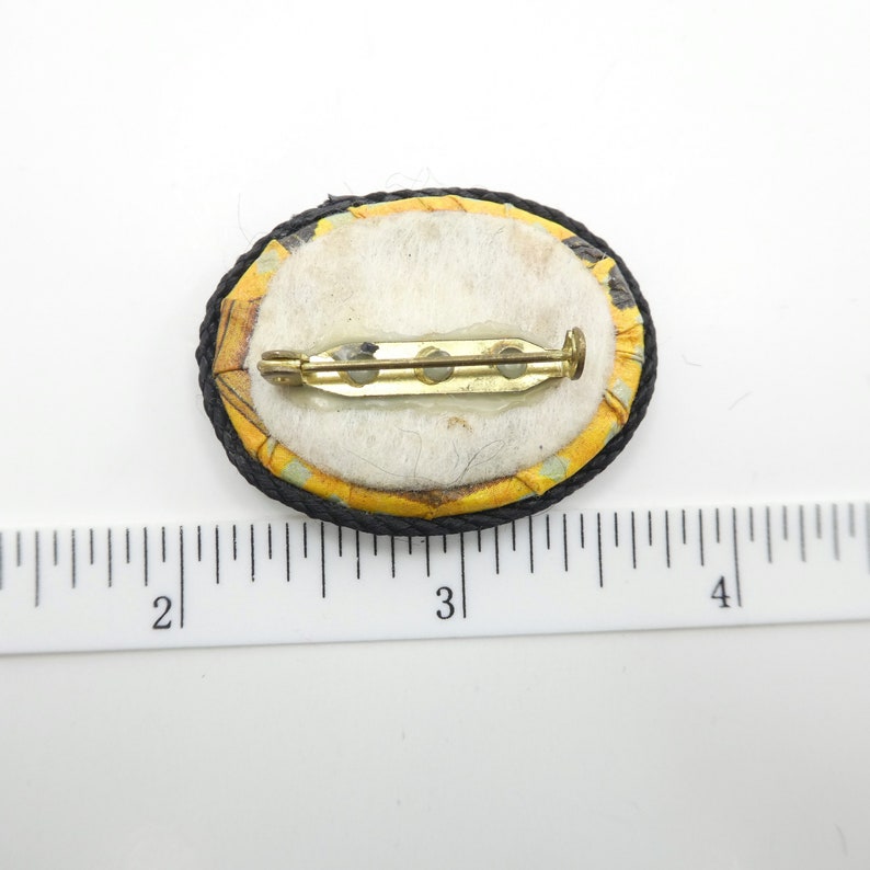 Black Cord Oval Fruit Basket Brooch Vintage