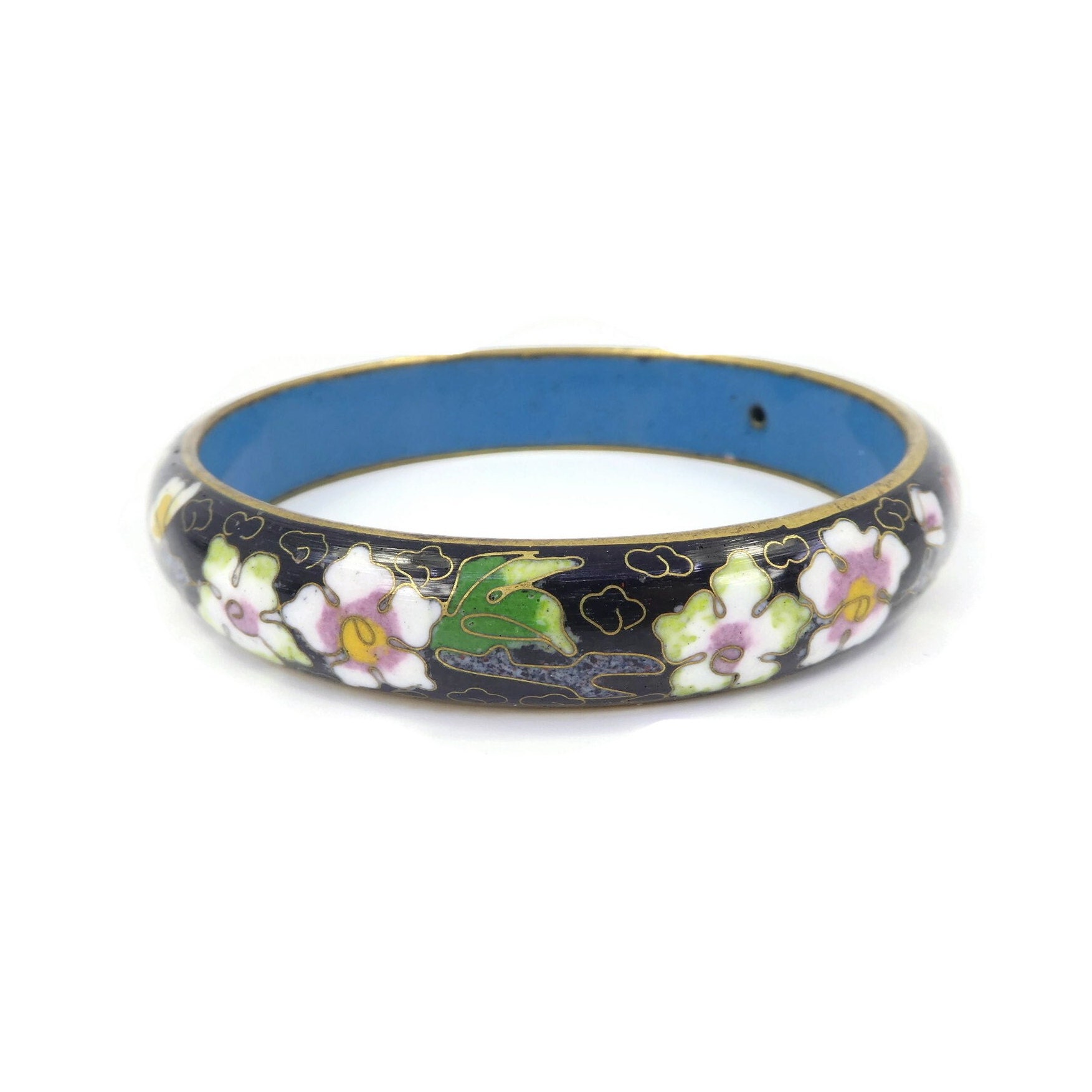 Bracelet Vintage En Métal Cloisonné Décoré De Fleurs - Modèle N°211 - Occasion
