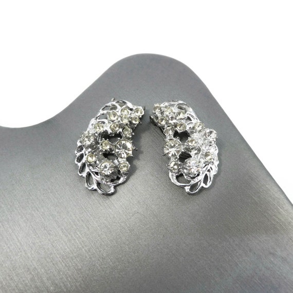 Vintage, Clear Rhinestone, Dress Clips, Silver To… - image 2