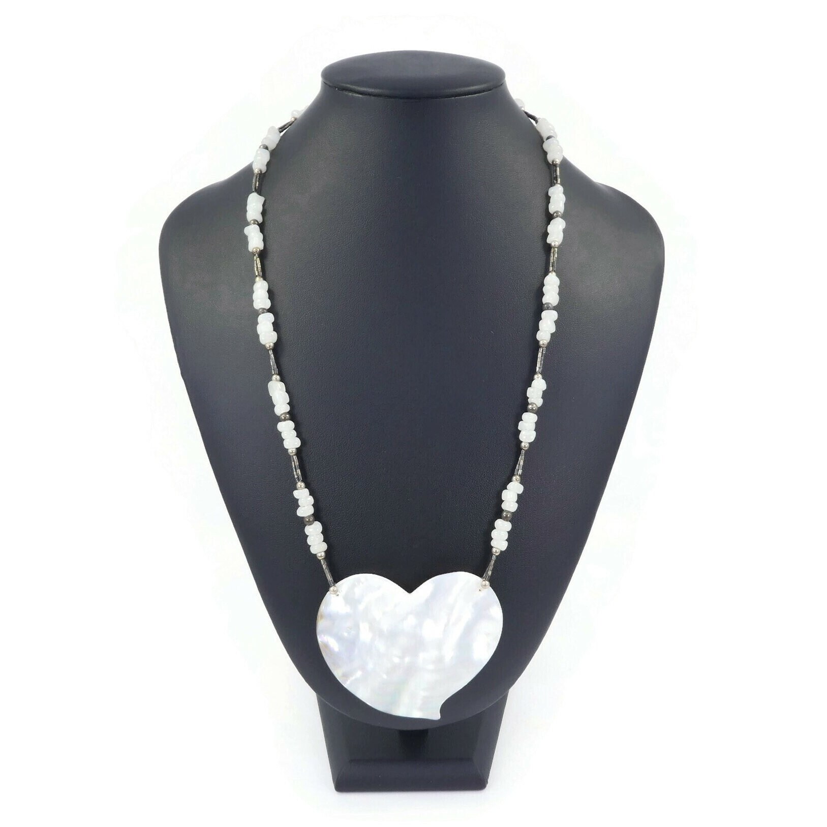 Vintage KARLA JORDAN, Heart Necklace, Mother of Pearl, White