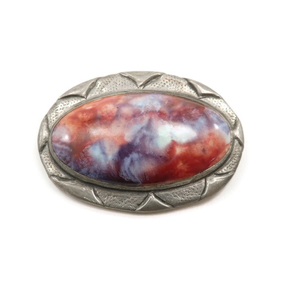 Vintage, Arts and Crafts, Pottery Brooch, Ruskin S
