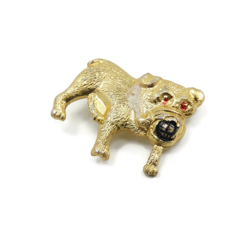 Gold Tone Bulldog Brooch Vintage Made in Hong Kong