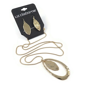 LIZ CLAIBORNE, Halskette Set, Ohrringe, Gehämmerter Look, Kette, Gold Ton, Original Karte