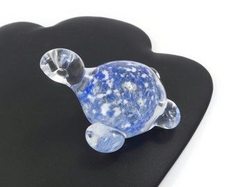 Vintage, Murano Glass Turtle, Paperweight, Figurine, Clear Blue