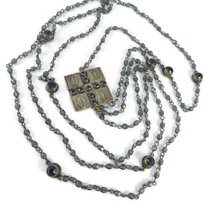 Virgins Saints and Angels, Rosary Style Necklace, Blue Glass Beads