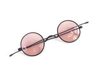 Antique, Vintage Rose Colored, Round Eye Glasses, Spectacles, Black Wire Frame, Black, Prescription, Stamped 250K